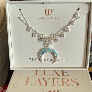 Luxe Layers Silver Crescent Necklace with Turquoise Stones
